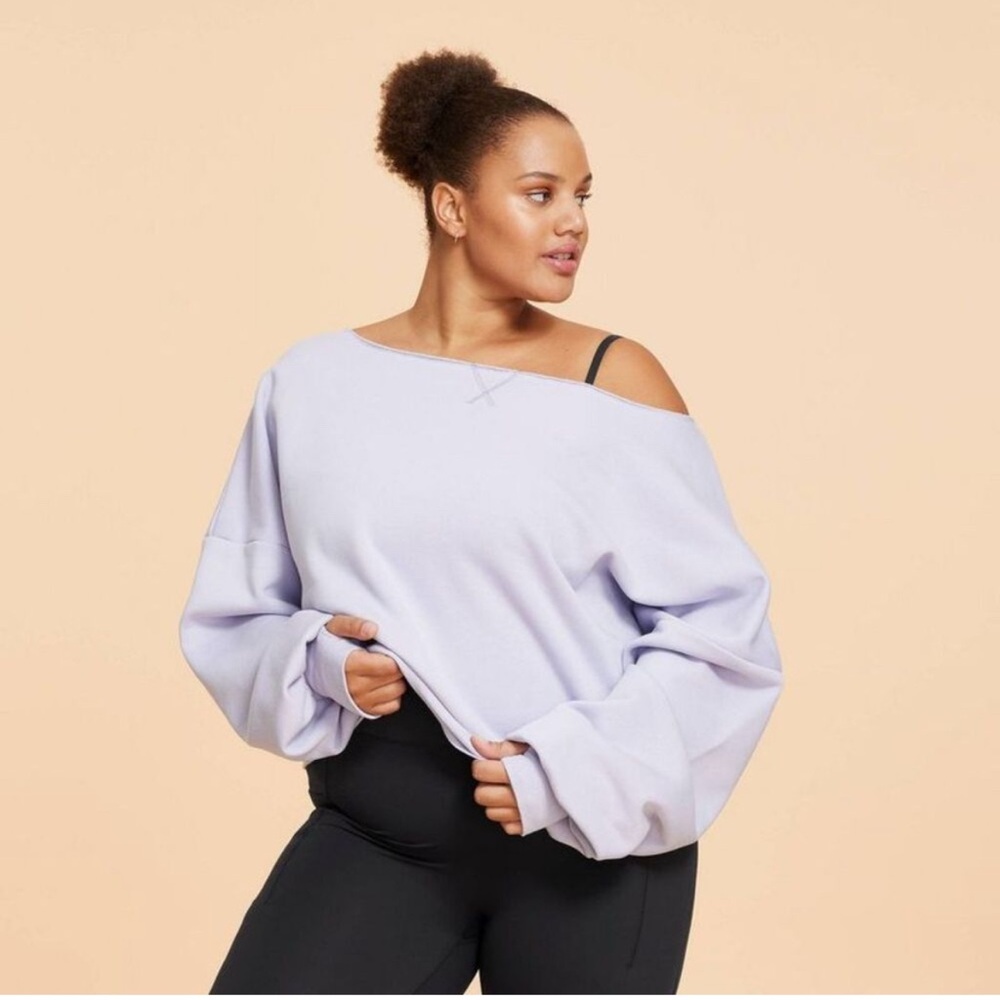 Blogilates Women's Dance Studio Off the Shoulder Sweatshirt Light Purple Size 1X